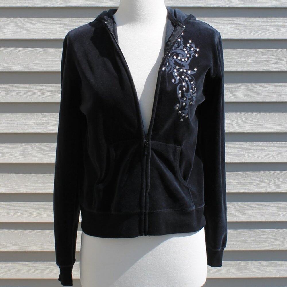 Soho Lady New York Women's Jogger Hoodie Full Zip Velour Black Size Medium